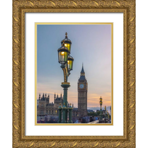 Street lamp with Big Ben, London, UK, FTBR-1919 Gold Ornate Wood Framed Art Print with Double Matting by Frank, Assaf