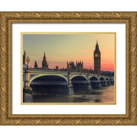 Westminster bridge and Big Ben, London, UK Gold Ornate Wood Framed Art Print with Double Matting by Frank, Assaf