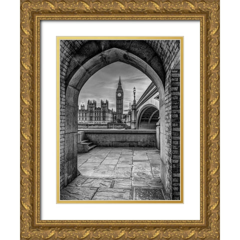 View of Big Ben through arch, London, UK, FTBR-1907 Gold Ornate Wood Framed Art Print with Double Matting by Frank, Assaf