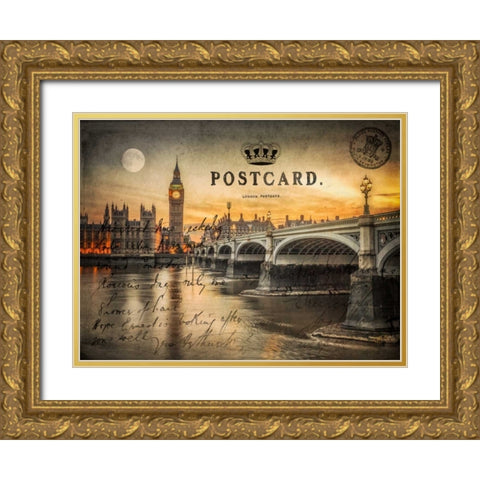 Westminster bridge and Big Ben from Thames promenade, London, UK Gold Ornate Wood Framed Art Print with Double Matting by Frank, Assaf