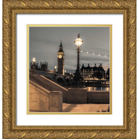 Westminster bridge and Big Ben from Thames promenade, London, UK Gold Ornate Wood Framed Art Print with Double Matting by Frank, Assaf