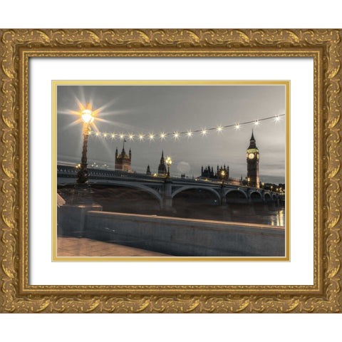 Westminster bridge and Big Ben from Thames promenade, London, UK Gold Ornate Wood Framed Art Print with Double Matting by Frank, Assaf