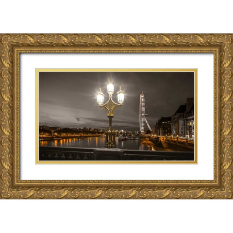 Street lamp with London Eye, London, UK Gold Ornate Wood Framed Art Print with Double Matting by Frank, Assaf