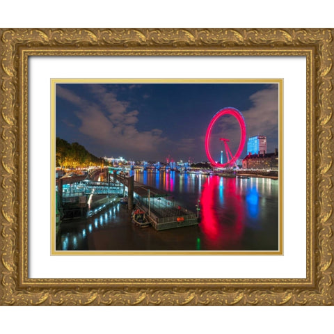 London city skyline with London Eye over river Thames, UK Gold Ornate Wood Framed Art Print with Double Matting by Frank, Assaf