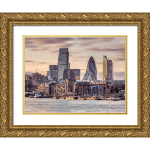 London skyline over river Thames, UK Gold Ornate Wood Framed Art Print with Double Matting by Frank, Assaf
