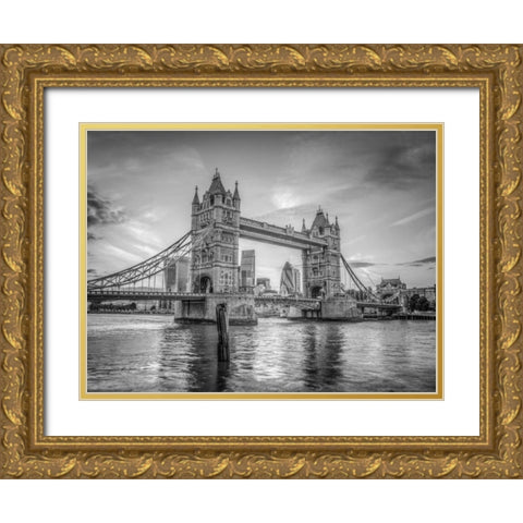 Famous Tower Bridge over River Thames, London, UK Gold Ornate Wood Framed Art Print with Double Matting by Frank, Assaf