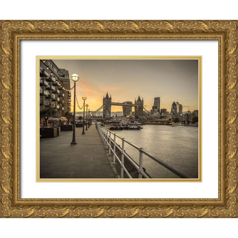 London Riverside Promenade with Tower bridge Gold Ornate Wood Framed Art Print with Double Matting by Frank, Assaf