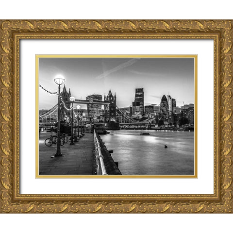London Riverside Promenade with Tower bridge Gold Ornate Wood Framed Art Print with Double Matting by Frank, Assaf
