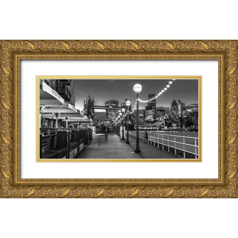 London Riverside Promenade with Tower bridge Gold Ornate Wood Framed Art Print with Double Matting by Frank, Assaf