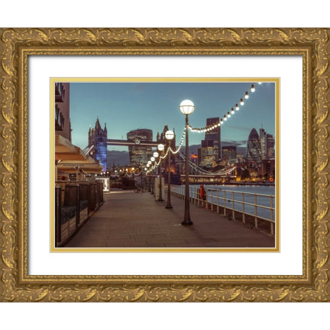 London Riverside Promenade with Tower bridge Gold Ornate Wood Framed Art Print with Double Matting by Frank, Assaf