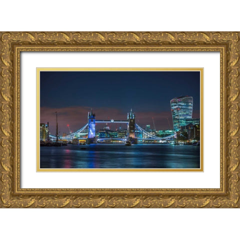 Famous Tower Bridge over River Thames, London, UK Gold Ornate Wood Framed Art Print with Double Matting by Frank, Assaf