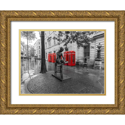 Statue on London city street Gold Ornate Wood Framed Art Print with Double Matting by Frank, Assaf