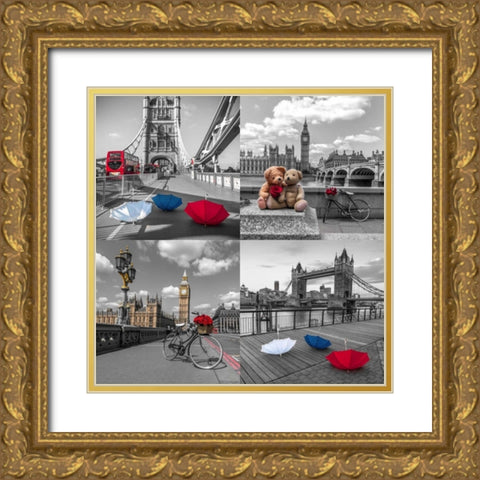 Collage of famous places in London city, UK Gold Ornate Wood Framed Art Print with Double Matting by Frank, Assaf