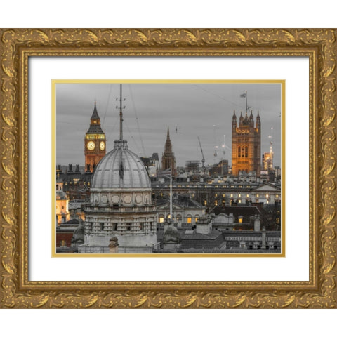 London cityscape with Big Ben and Westminster Abby Gold Ornate Wood Framed Art Print with Double Matting by Frank, Assaf