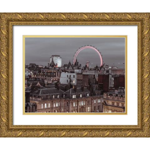 London cityscape with Millennium Wheel Gold Ornate Wood Framed Art Print with Double Matting by Frank, Assaf
