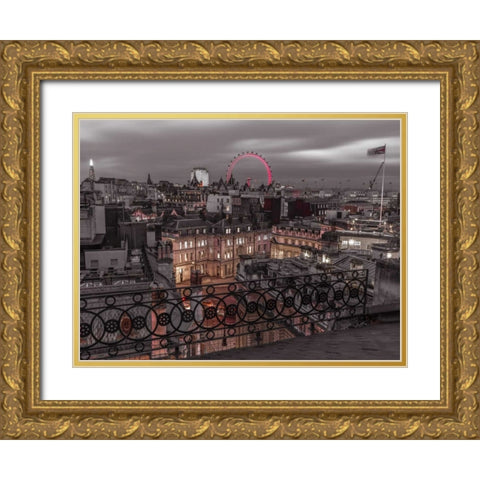 London cityscape with Millennium Wheel Gold Ornate Wood Framed Art Print with Double Matting by Frank, Assaf