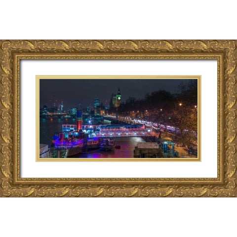 Evening view of London city Gold Ornate Wood Framed Art Print with Double Matting by Frank, Assaf