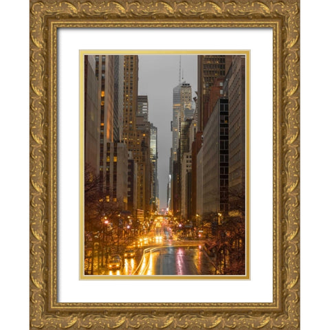 Evening view of streets of Manhattan, New York City Gold Ornate Wood Framed Art Print with Double Matting by Frank, Assaf