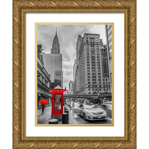 Cab on New York city street,FTBR 1855 Gold Ornate Wood Framed Art Print with Double Matting by Frank, Assaf
