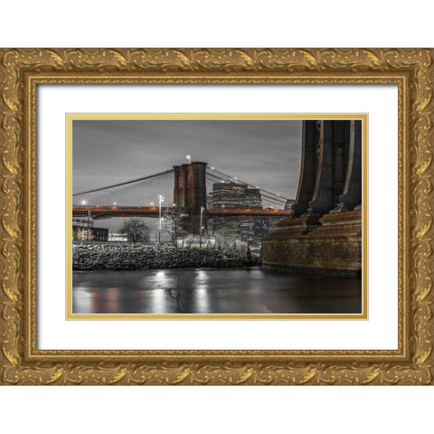 Brooklyn Bridge-New York Gold Ornate Wood Framed Art Print with Double Matting by Frank, Assaf