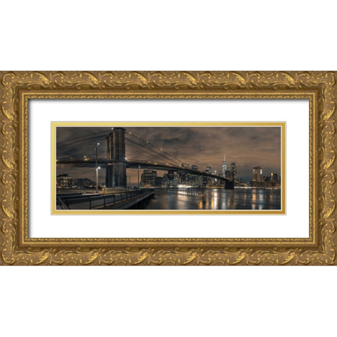 Brooklyn bridge over East river, New York Gold Ornate Wood Framed Art Print with Double Matting by Frank, Assaf