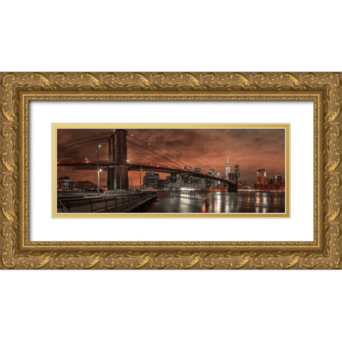 Brooklyn bridge over East river, New York Gold Ornate Wood Framed Art Print with Double Matting by Frank, Assaf