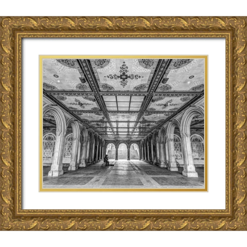 Bethesda Terrace in Central park, New York Gold Ornate Wood Framed Art Print with Double Matting by Frank, Assaf