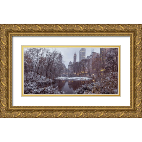 Central park with Manhattan skyline, New York Gold Ornate Wood Framed Art Print with Double Matting by Frank, Assaf