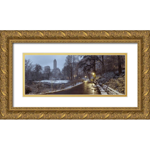 Central park with Manhattan skyline, New York Gold Ornate Wood Framed Art Print with Double Matting by Frank, Assaf