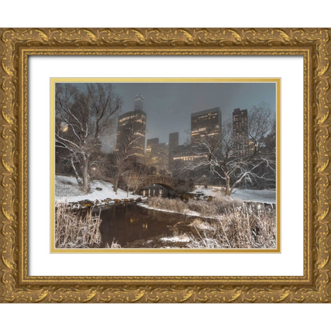 Central park with Manhattan skyline, New York Gold Ornate Wood Framed Art Print with Double Matting by Frank, Assaf