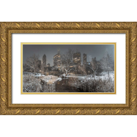 Central park with Manhattan skyline, New York Gold Ornate Wood Framed Art Print with Double Matting by Frank, Assaf