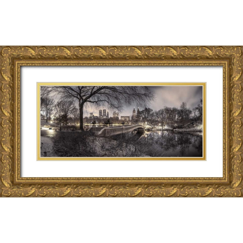 Central park with Manhattan skyline, New York Gold Ornate Wood Framed Art Print with Double Matting by Frank, Assaf