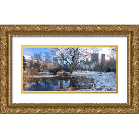 Central park with Lower Manhattan skyline, New York Gold Ornate Wood Framed Art Print with Double Matting by Frank, Assaf
