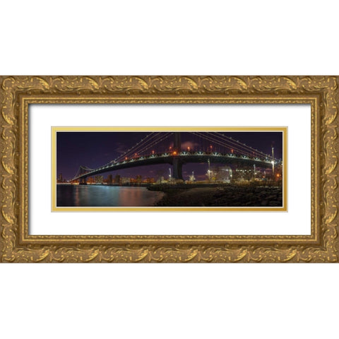 Manhattan bridge and Lower Manhattan skyline, New York Gold Ornate Wood Framed Art Print with Double Matting by Frank, Assaf