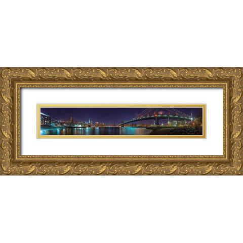 Brooklyn bridge and Manhattan bridge over East river, Lower Manhattan, New York Gold Ornate Wood Framed Art Print with Double Matting by Frank, Assaf