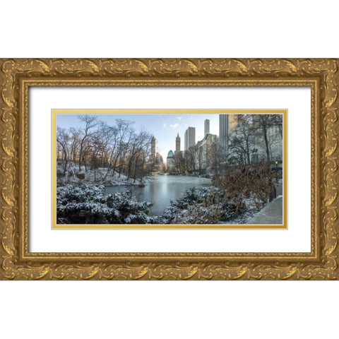 Central park with Lower Manhattan skyline, New York Gold Ornate Wood Framed Art Print with Double Matting by Frank, Assaf