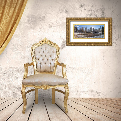 Central park with Lower Manhattan skyline, New York Gold Ornate Wood Framed Art Print with Double Matting by Frank, Assaf