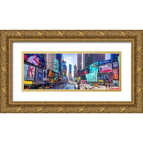 Times Square-New York City Gold Ornate Wood Framed Art Print with Double Matting by Frank, Assaf