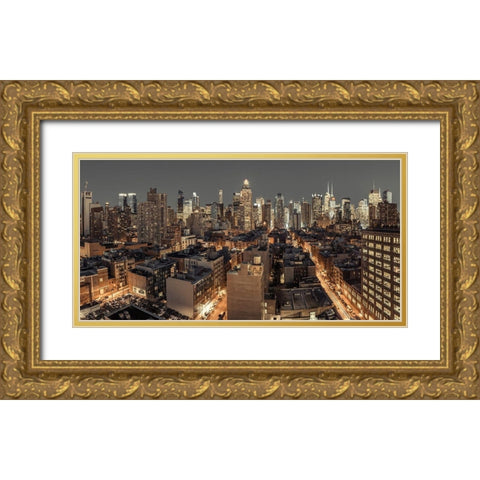 Lower Manhattan-New York Gold Ornate Wood Framed Art Print with Double Matting by Frank, Assaf