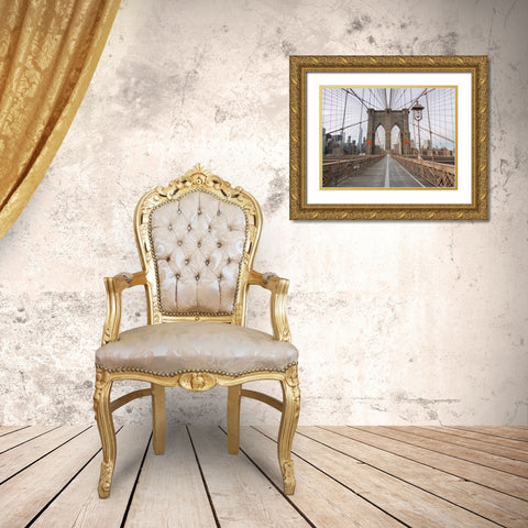 Brooklyn bridge, New York Gold Ornate Wood Framed Art Print with Double Matting by Frank, Assaf