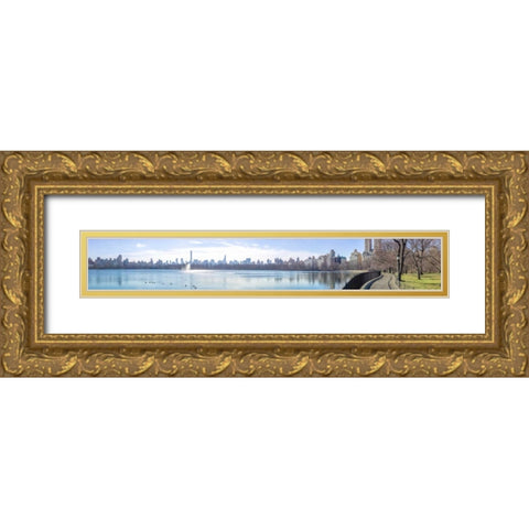 Panoramic view of Lower Manhattan skyline from Central park, New York Gold Ornate Wood Framed Art Print with Double Matting by Frank, Assaf