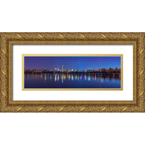 View of New York city skyline from Central park in evening Gold Ornate Wood Framed Art Print with Double Matting by Frank, Assaf