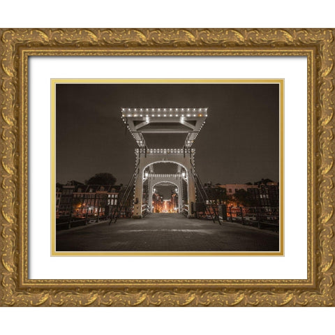 Drawbridge over canal-Amsterdam Gold Ornate Wood Framed Art Print with Double Matting by Frank, Assaf