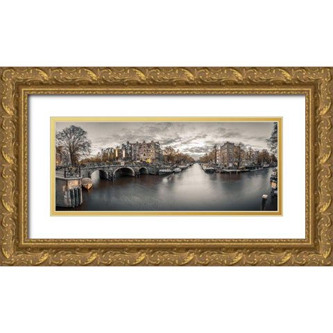 Amsterdam in evening Gold Ornate Wood Framed Art Print with Double Matting by Frank, Assaf