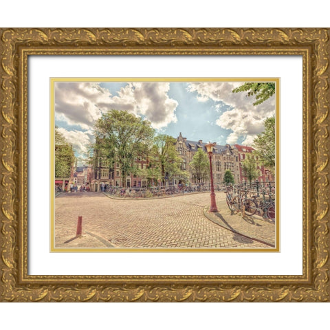 Bicycle parked on the street Gold Ornate Wood Framed Art Print with Double Matting by Frank, Assaf