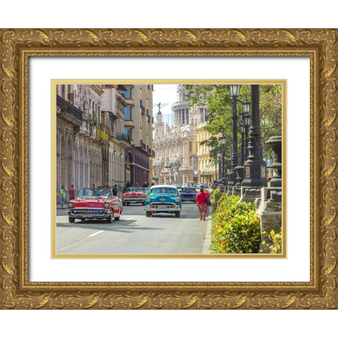 Vintage cars on Havana street, Cuba Gold Ornate Wood Framed Art Print with Double Matting by Frank, Assaf