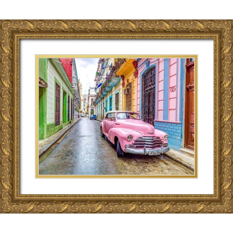 Vintage car in Havana Gold Ornate Wood Framed Art Print with Double Matting by Frank, Assaf