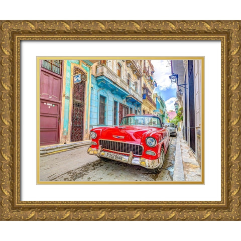 Vintage car on street of Havana, Cuba Gold Ornate Wood Framed Art Print with Double Matting by Frank, Assaf