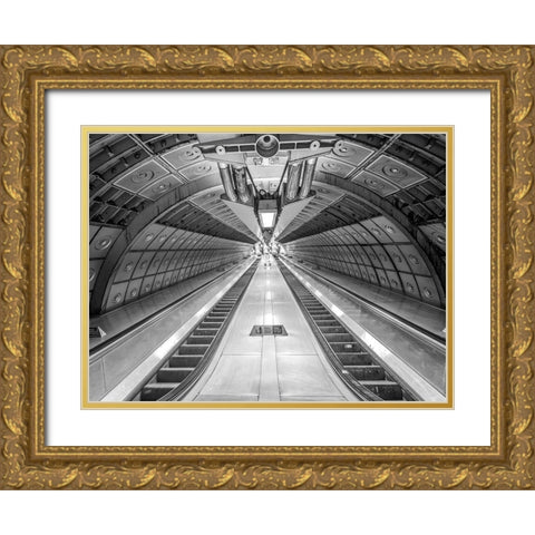 Escalator at subway station Gold Ornate Wood Framed Art Print with Double Matting by Frank, Assaf