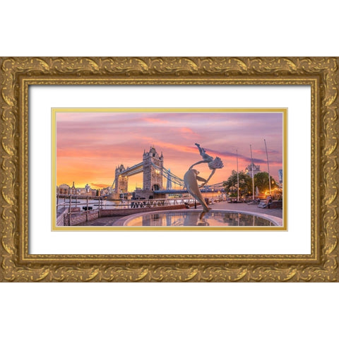 Tower Bridge at sunset, London Gold Ornate Wood Framed Art Print with Double Matting by Frank, Assaf